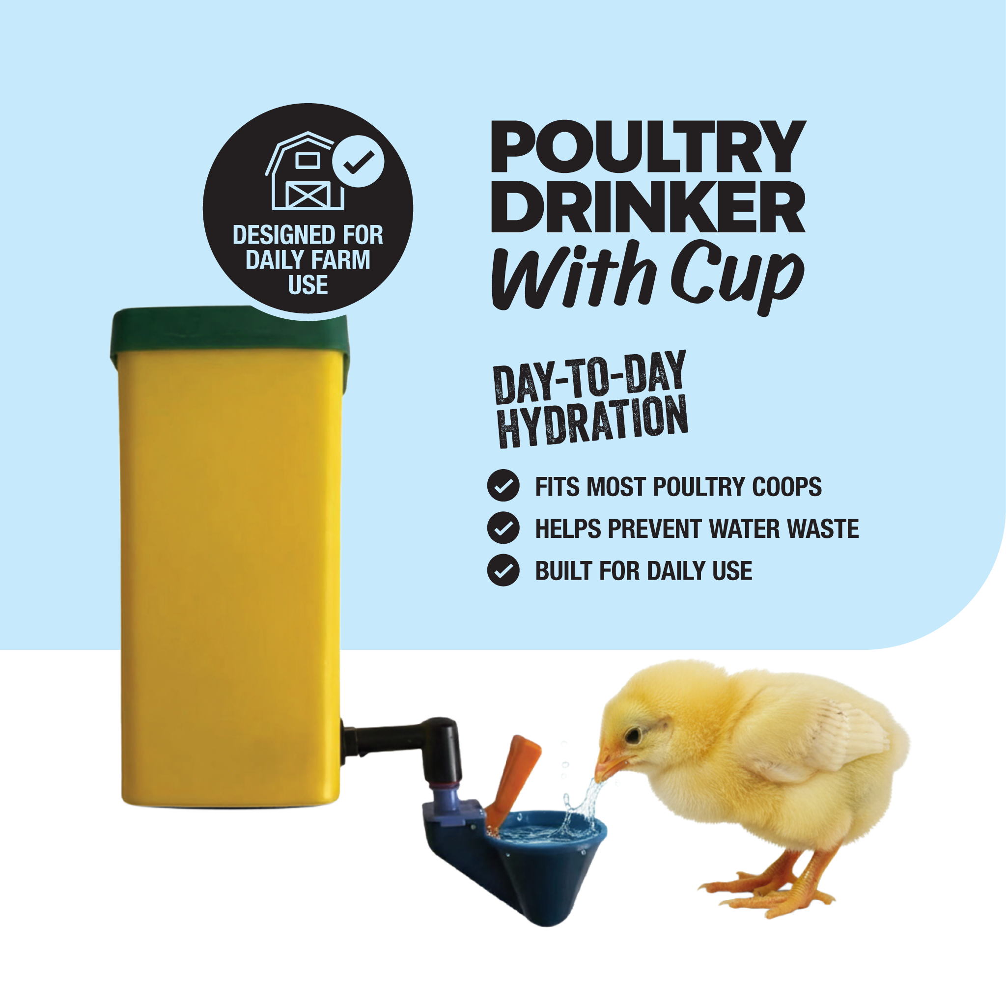 1-quart poultry waterer with automatic fill cup for chickens