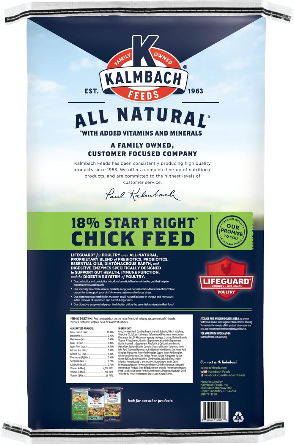 Kalmbach 18% All Natural Start Right Chick Crumbles - 25 lb nutrition fact