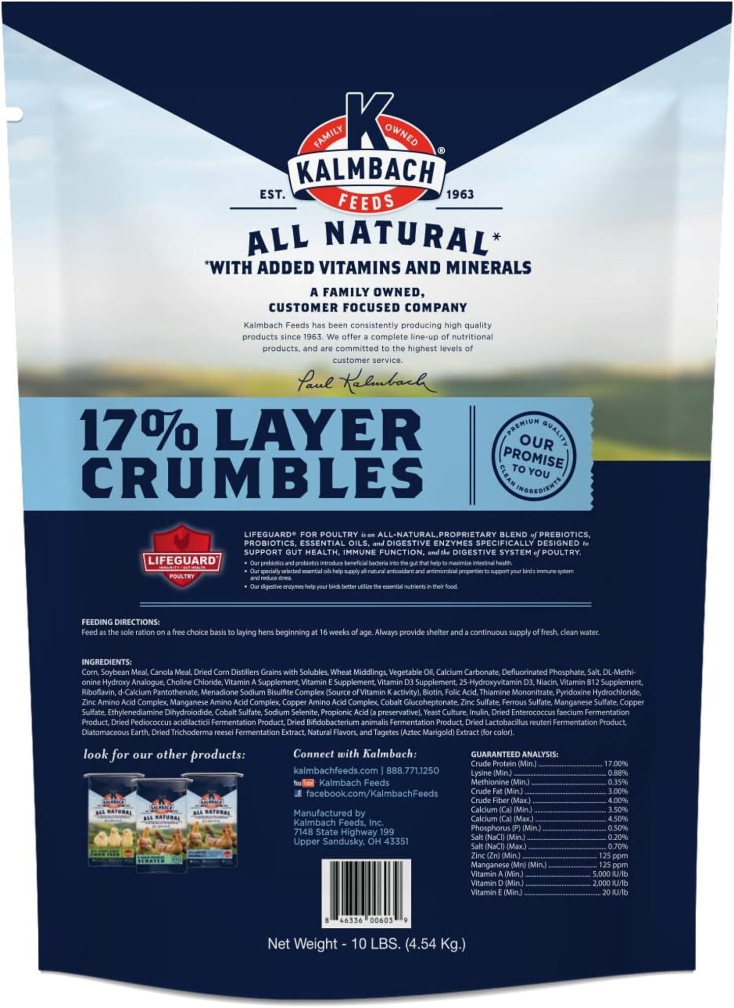 Kalmbach 17% ALL NATURAL LAYER Crumbles for Chickens - 10 lb