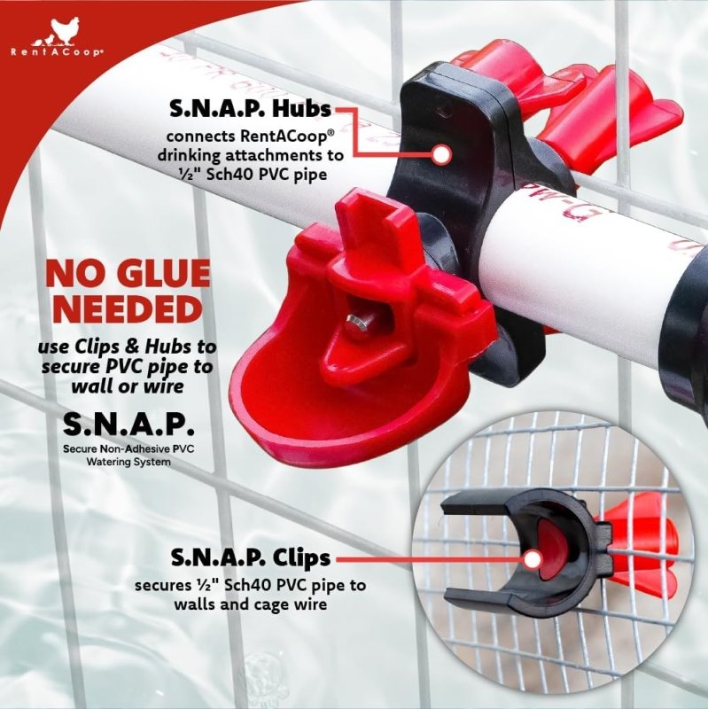 RentACoop Secure Non-Adhesive PVC (S.N.A.P) Watering System S.N.A.P Clips and Hubs Pack of 6
