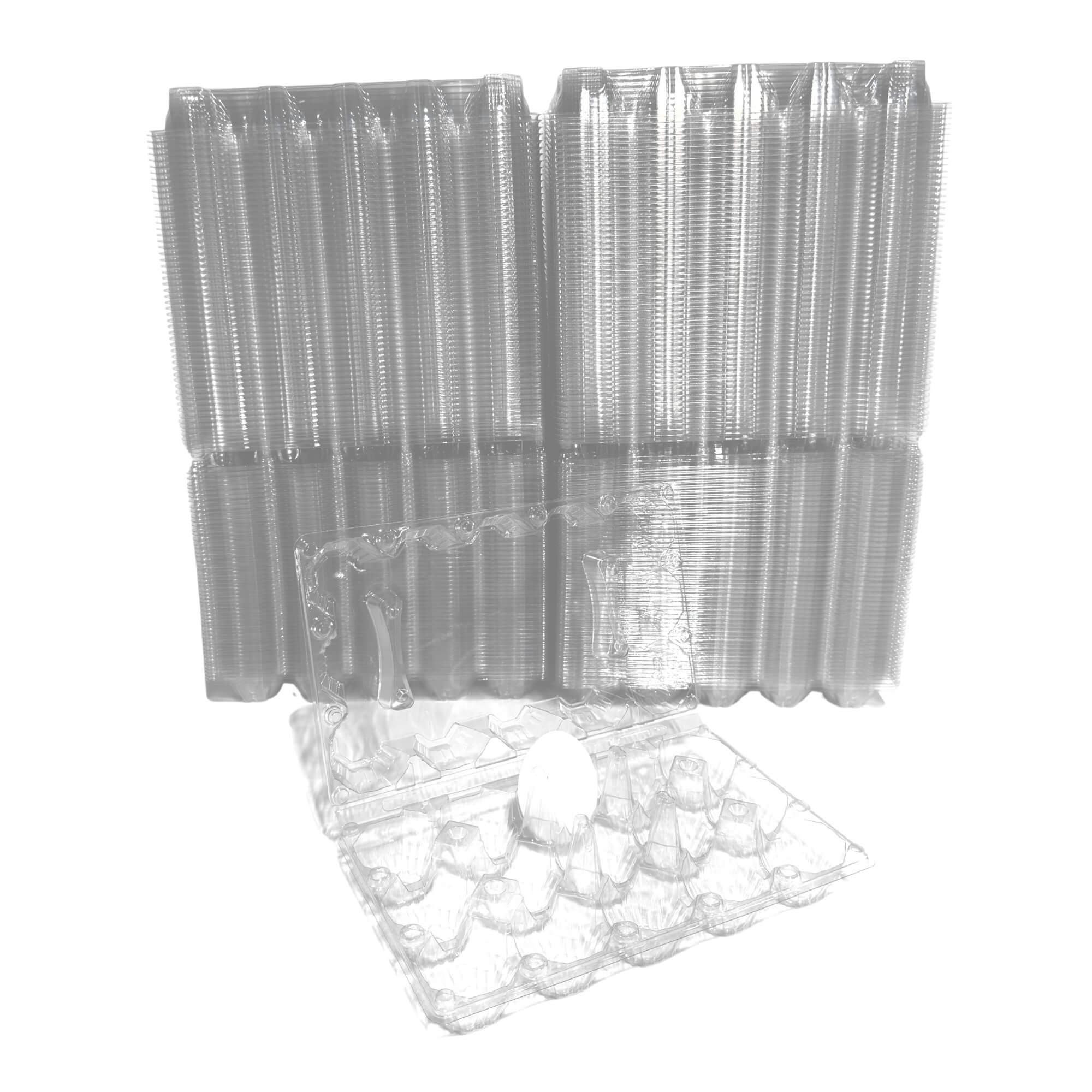 15-egg plastic carton designed for storing and transporting small to extra-large chicken eggs.