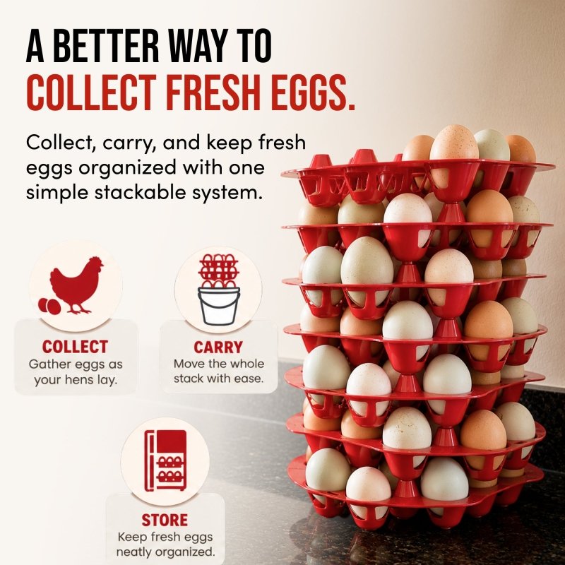 RentACoop Seven (7) Pack Stackable Egg Collection Trays With Two Metal Hanging Clips