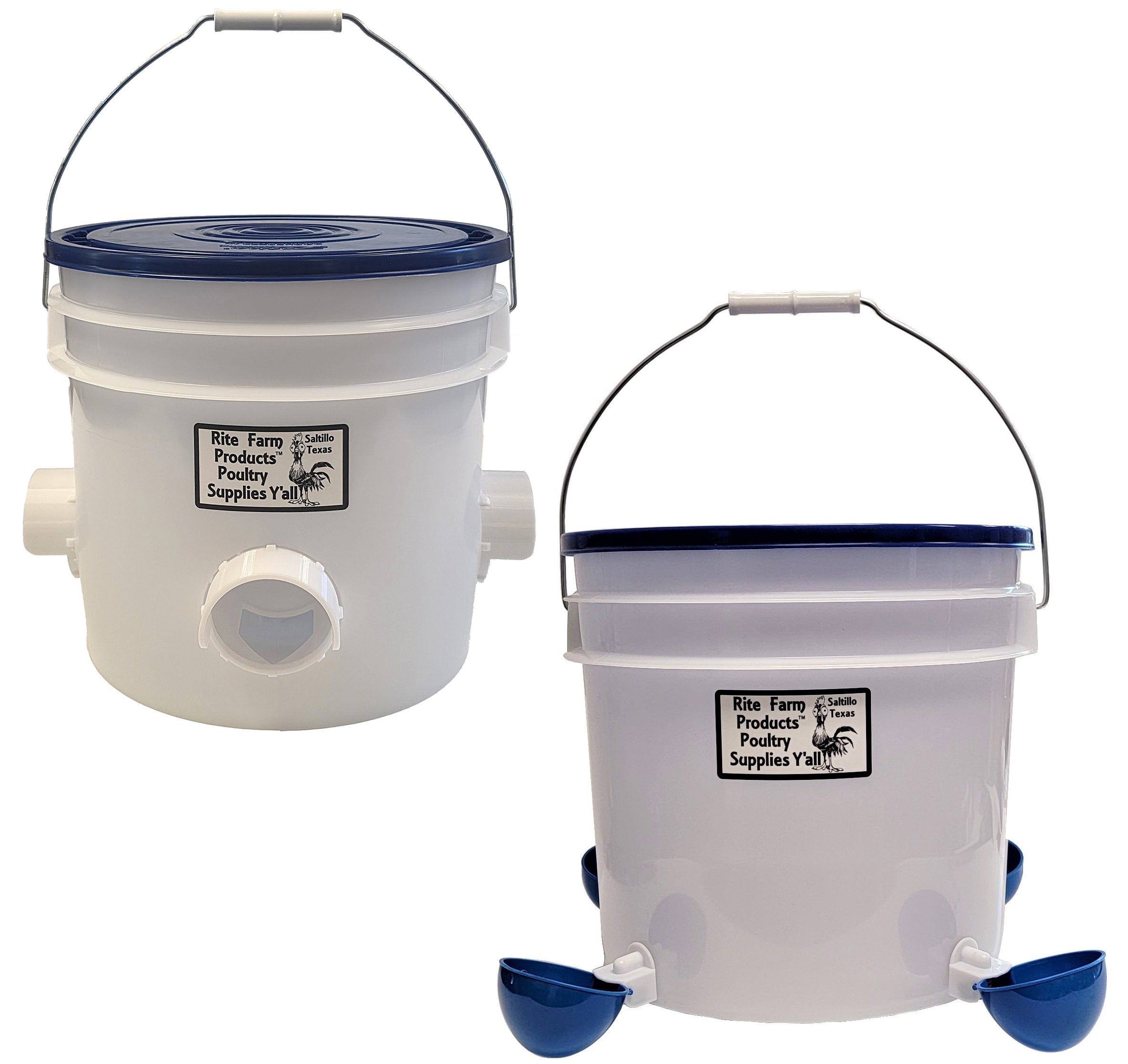 Combo 3.5 Gallon 4 Cup Auto Chicken Drinker & 22 Pound 4 Port Poultry Feeder Set