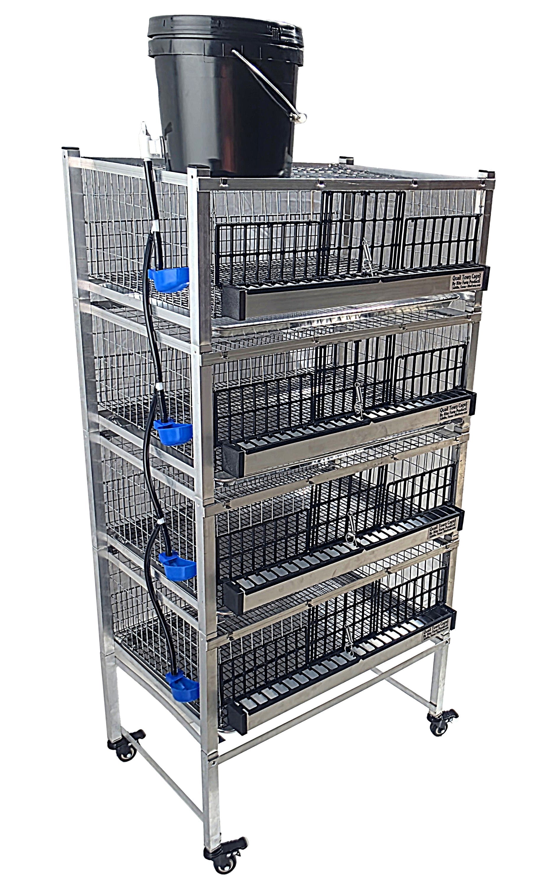 Quail Town Cages by Rite Farm Products - Pro Modular Quail Grow Out & Layer Cage Tower System Black Reservior
