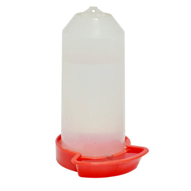 25 oz chick waterer with clear drinking cup and corner drinker disk.