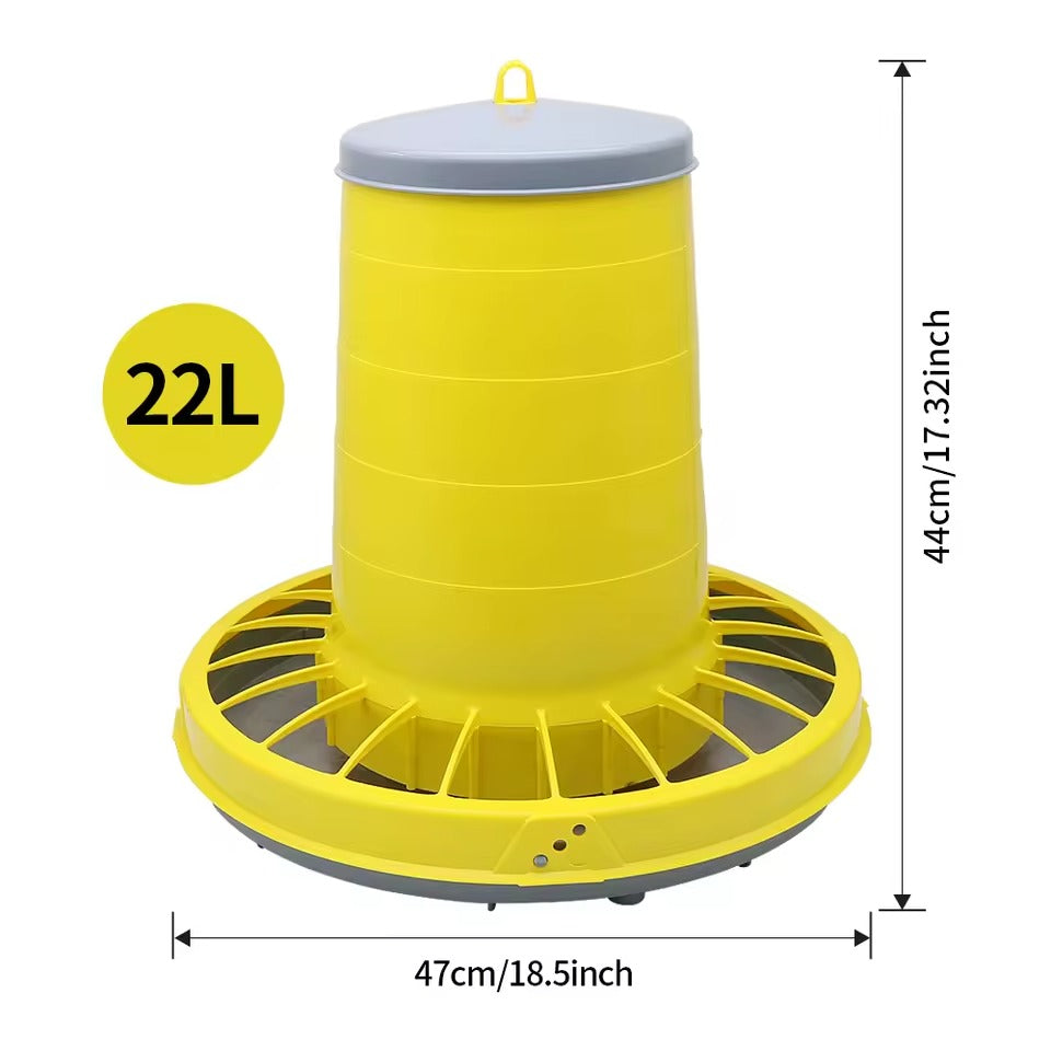 34 lb poultry hopper feeder available with legs or without legs for different feeding heights.