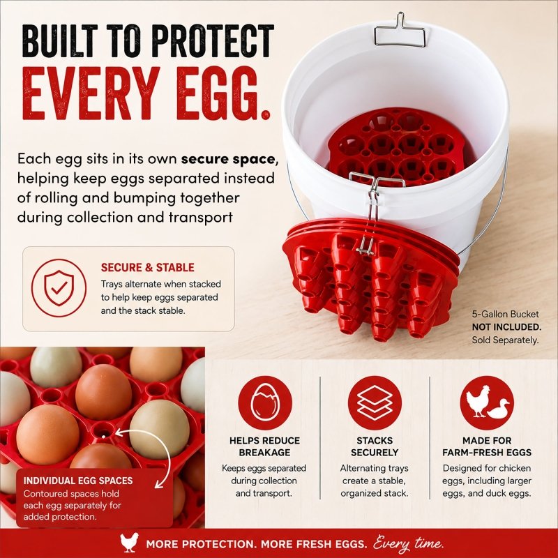RentACoop Seven (7) Pack Stackable Egg Collection Trays With Two Metal Hanging Clips