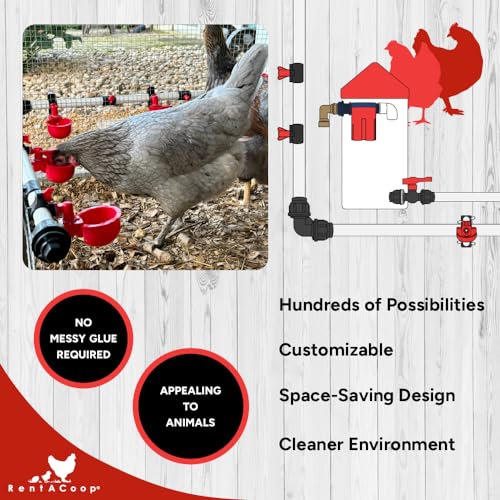 RentACoop Secure Non-Adhesive PVC (S.N.A.P) Watering System Union Tee Pack of 2