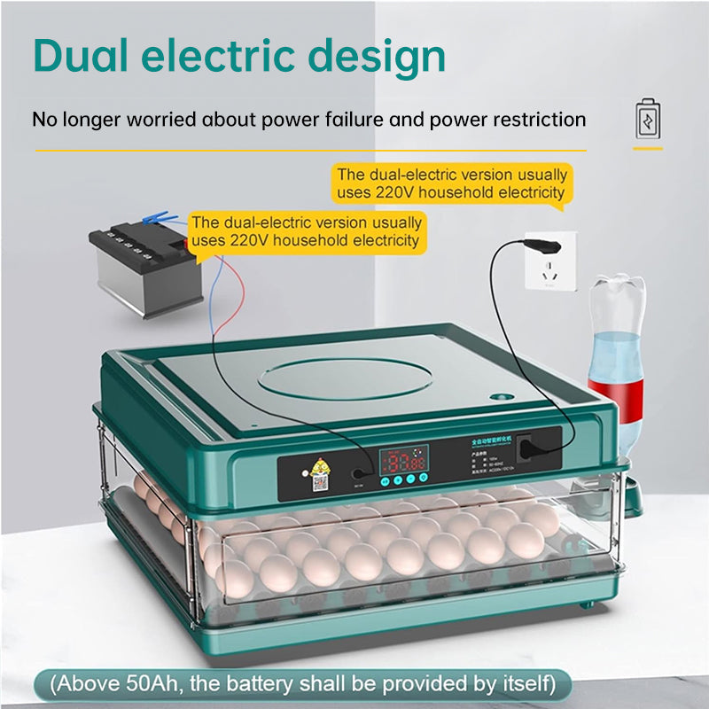 Incubadora para 9–48 huevos — Eclosión fácil en casa (giro automático + monitor de humedad)