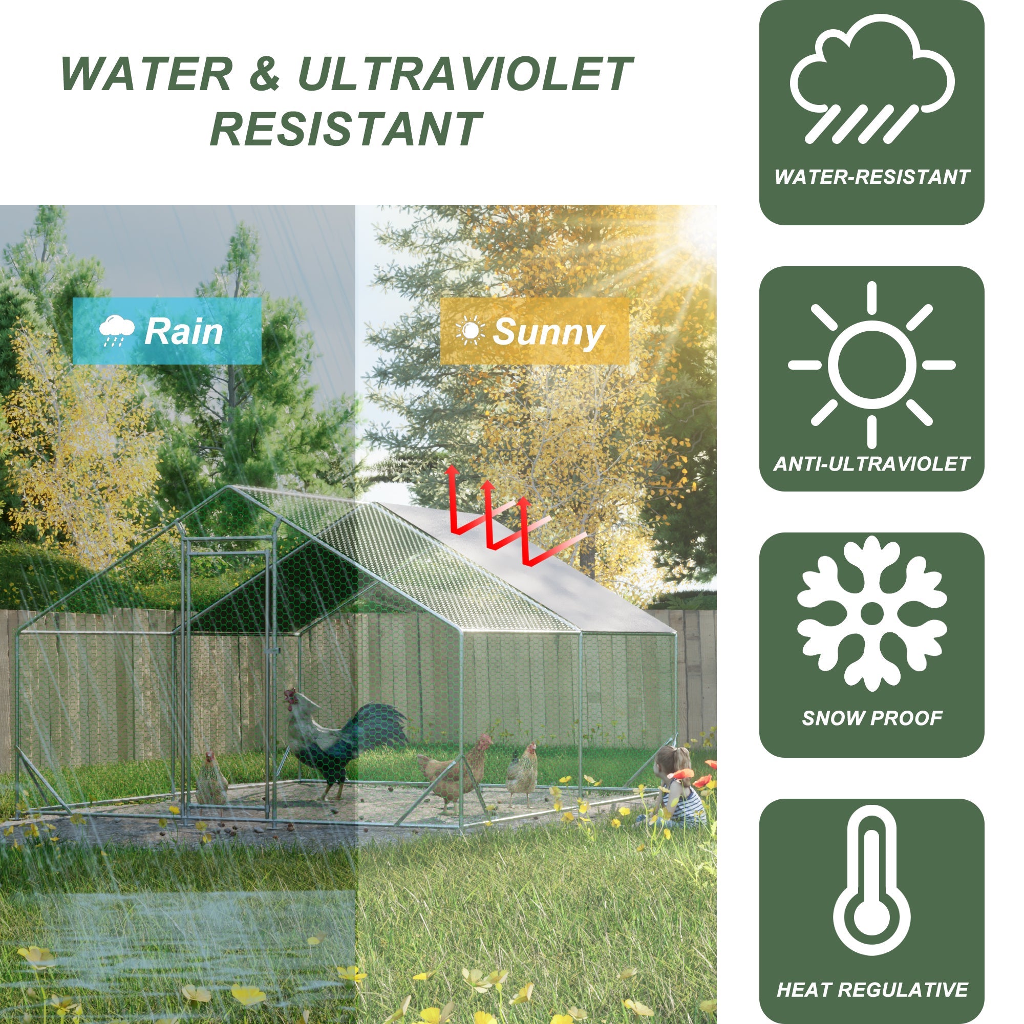 V.I.P Digital Presence Large Metal Chicken Cage Galvanized Iron Ribbon Waterproof and UV Resistant key features