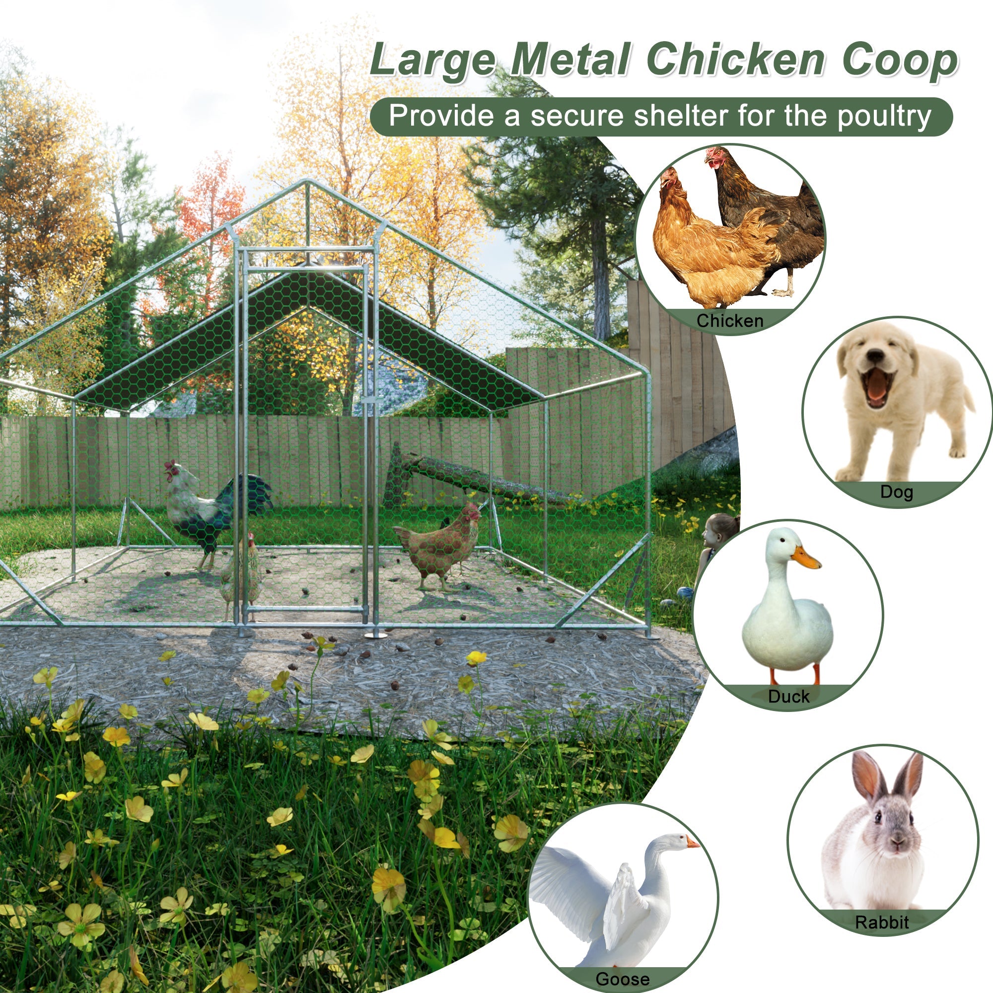 V.I.P Digital Presence Large Metal Chicken Cage Galvanized Iron Ribbon Waterproof and UV Resistant multiple breeds