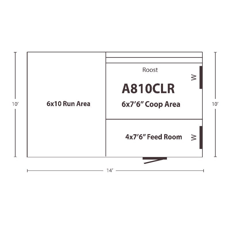 A-frame Coop with Lean To Run A810LRC | Hen House Collection dimensions and layout