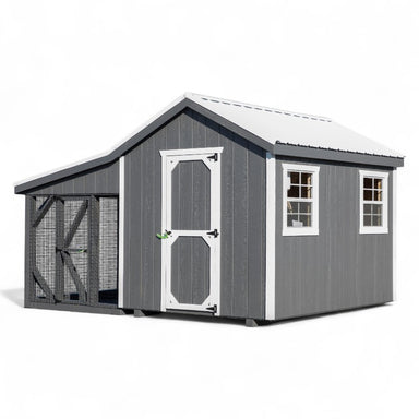 A-frame Coop with Lean To Run A810LRC | Hen House Collection front of chicken coop