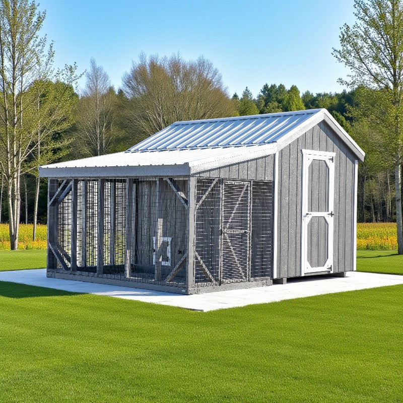 A-frame Coop with Lean To Run A810LRC | Hen House Collection front door with covered run