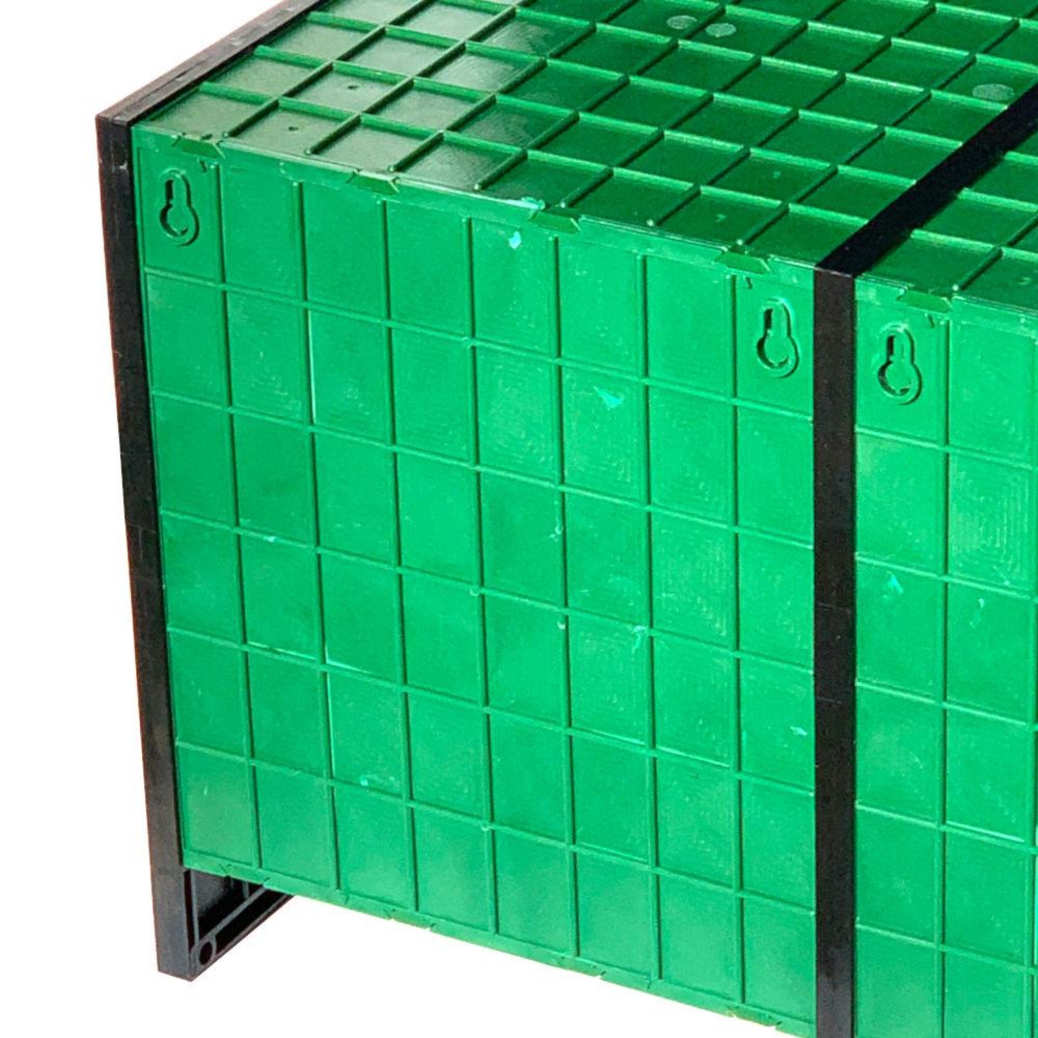 ABS plastic poultry nesting box with red privacy blinds for laying chickens.