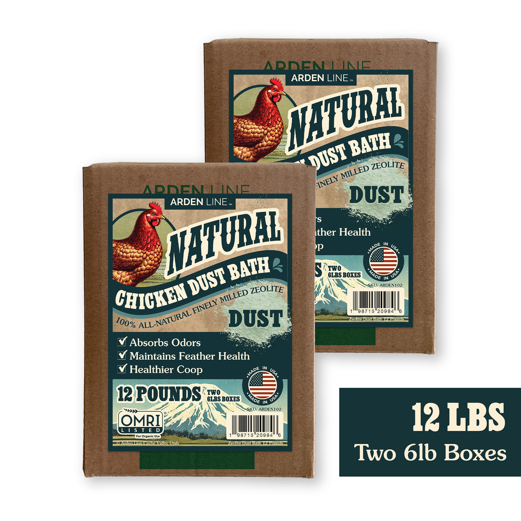 ARDEN LINE finely milled zeolite poultry bathing dust 12 lbs boxes