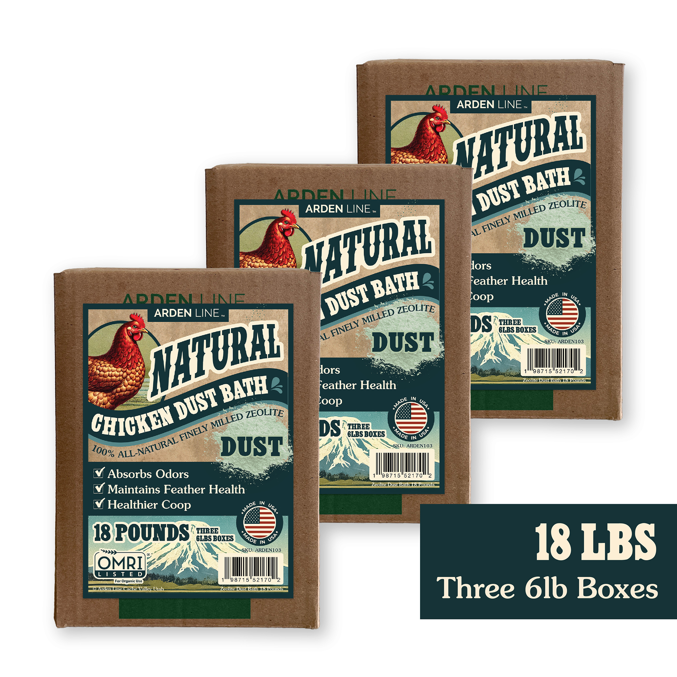 ARDEN LINE finely milled zeolite poultry bathing dust 18 lbs boxes