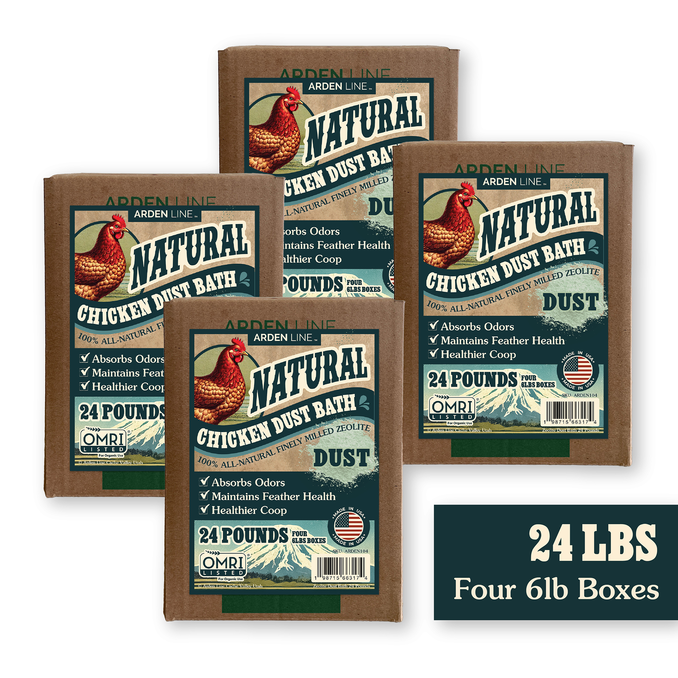 ARDEN LINE finely milled zeolite poultry bathing dust 24 lbs boxes
