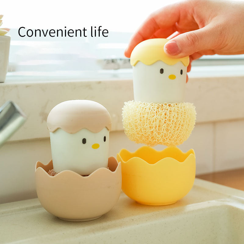 With Handle Nano Cleaning Brush Kitchen Chicken Pot Brush Cartoon Detachable Egg Shell Chicken Does Not Lose Wire Dish Cleaning Ball