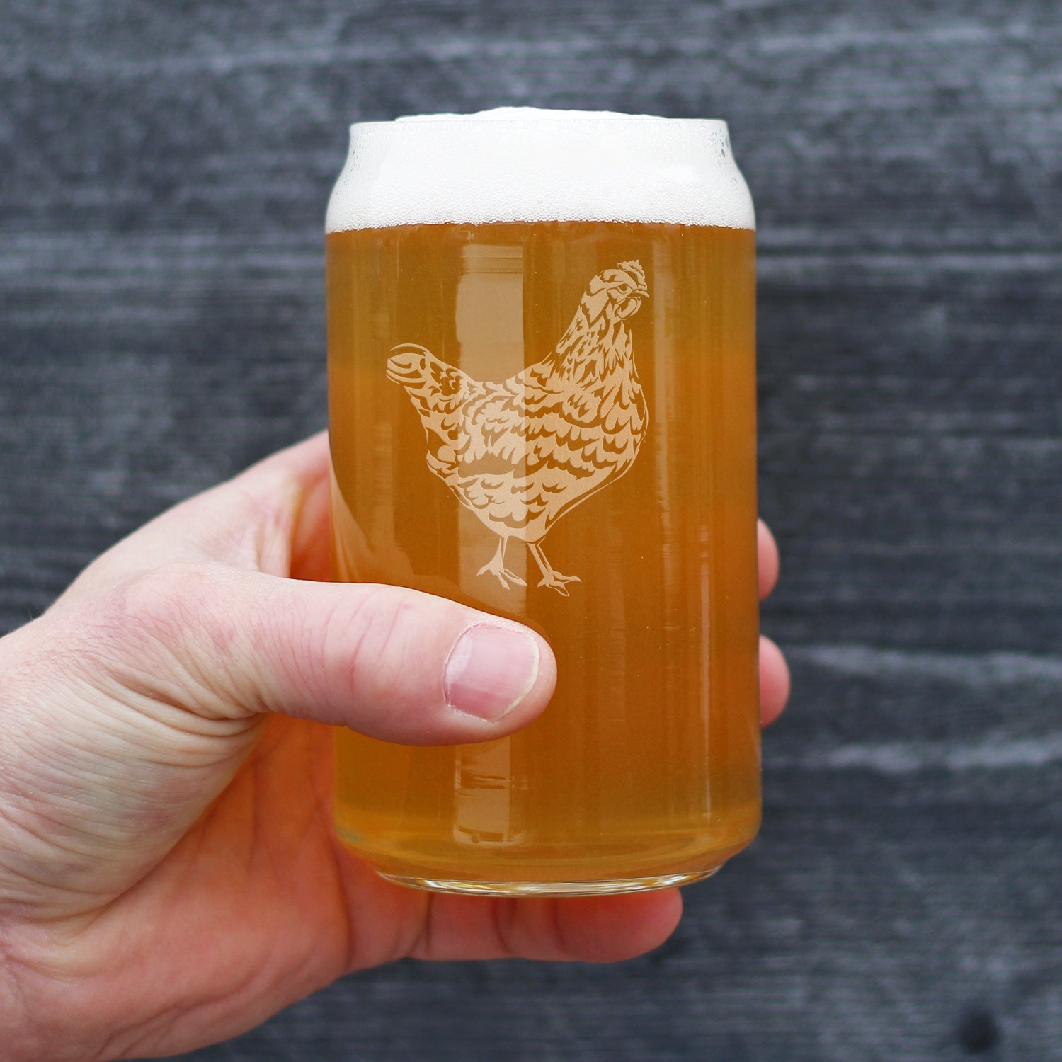 Hen - Cute Funny Beer Can Pint Glass, Etched Sayings - Cute Farmhouse Decor Gifts for Lovers of Hens, Chickens, and Beer