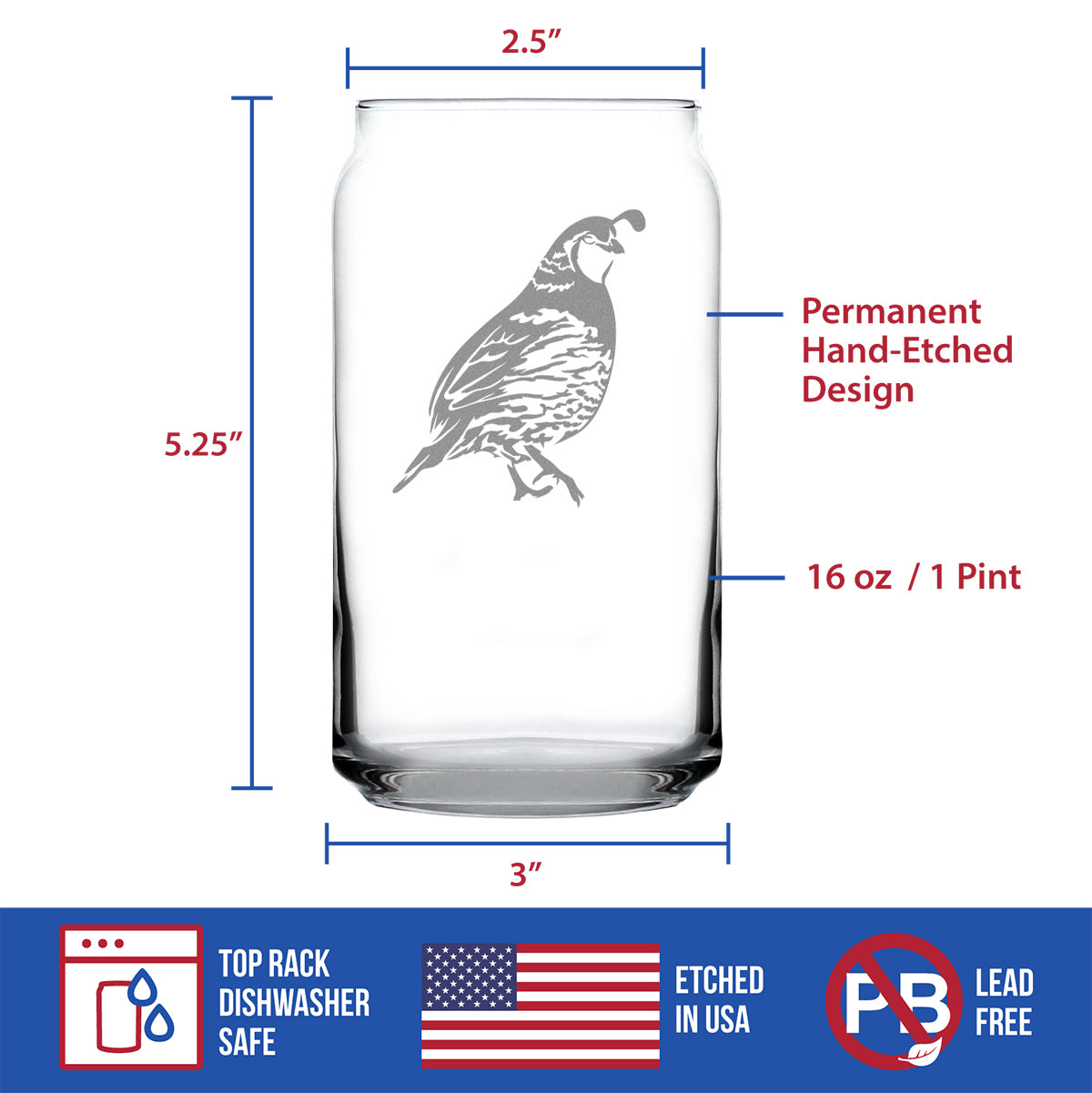 Quail Beer Can Pint Glass - Fun Bird Themed Gifts and Decor for Men & Women - 16 oz Glasses