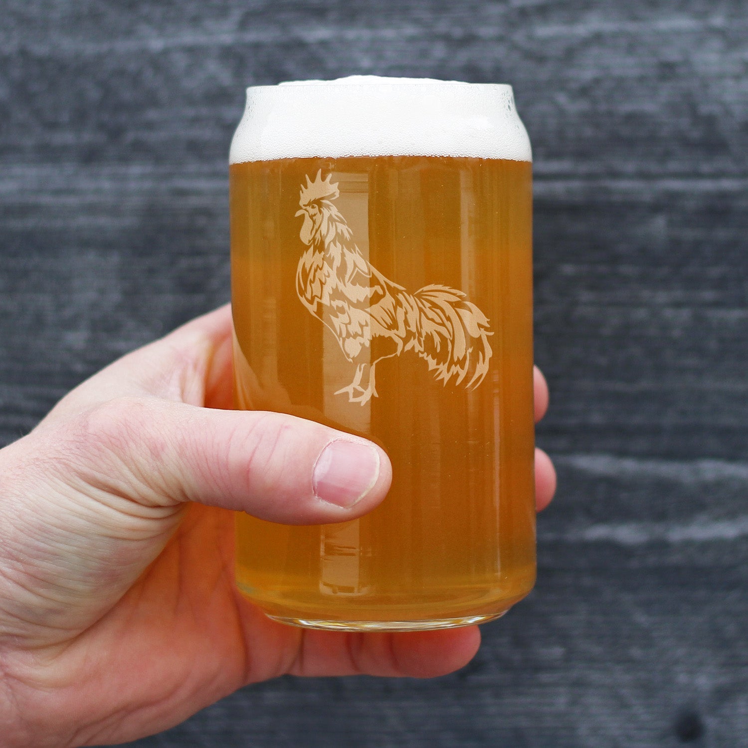 Rooster - Cute Funny Beer Can Pint Glass, Etched Sayings - Cute Farmhouse Décor Gifts for Lovers of Roosters, Chickens, and Beer