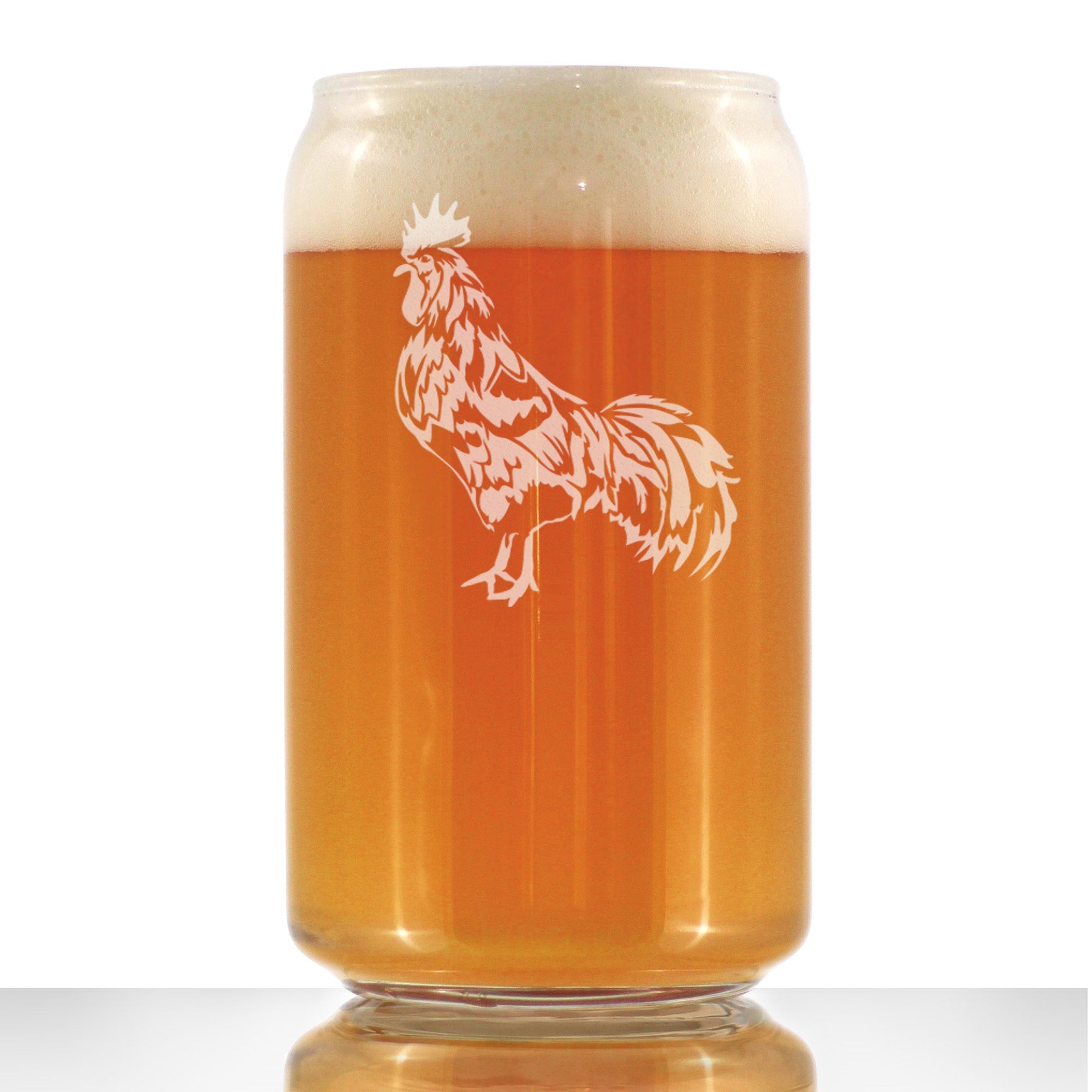 Rooster - Cute Funny Beer Can Pint Glass, Etched Sayings - Cute Farmhouse Décor Gifts for Lovers of Roosters, Chickens, and Beer