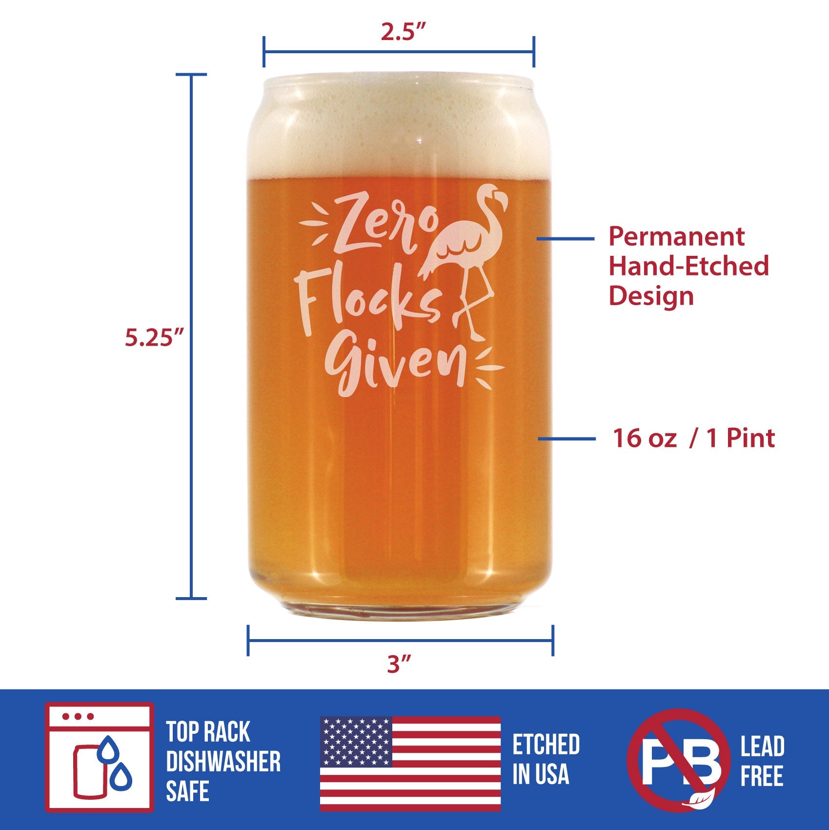 Zero Flocks Given - Vaso de cerveza tipo pinta con flamenco divertido - Regalo para hombres y mujeres - Decoración original para beber