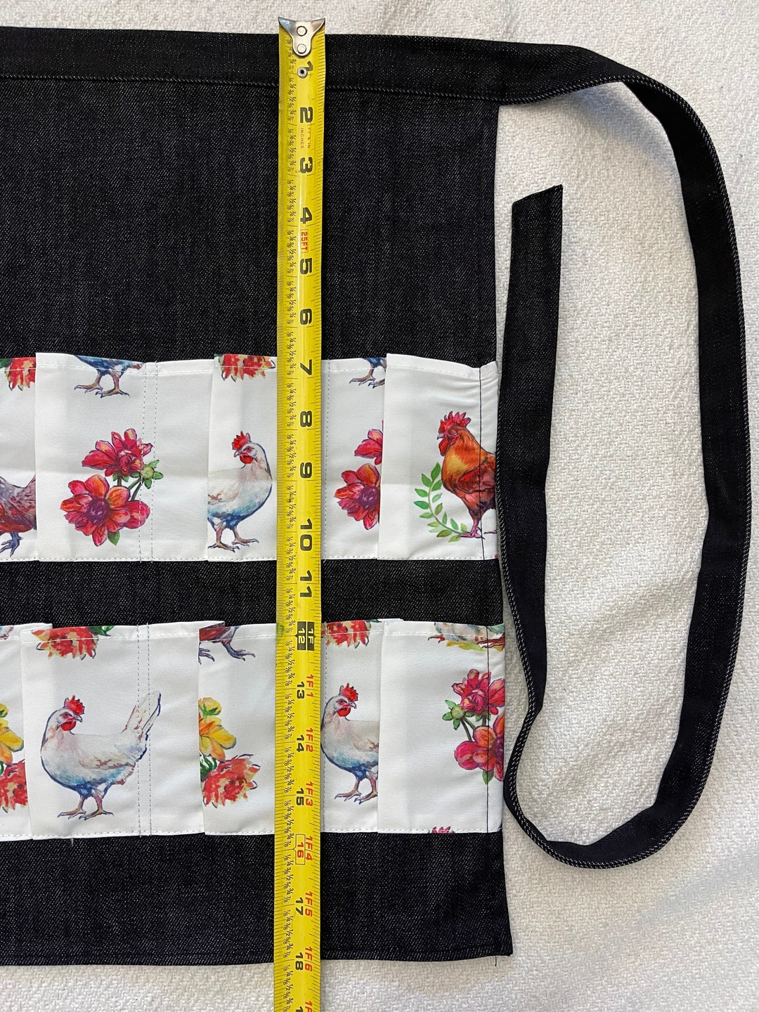 Black denim chicken egg apron length measurement for adults