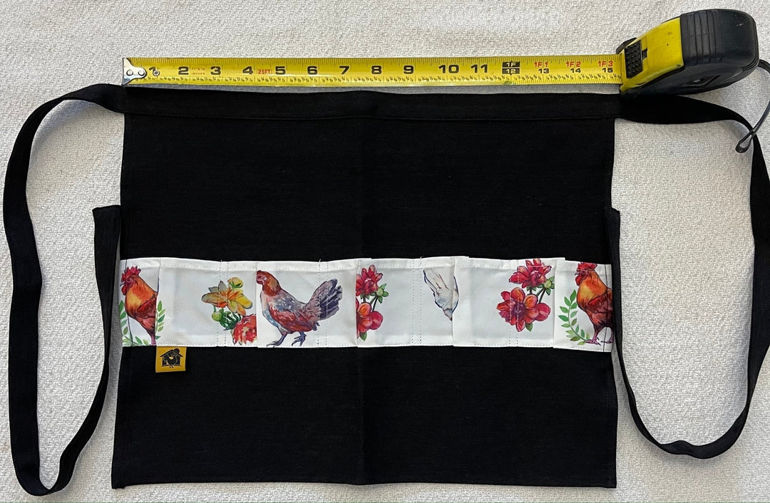Black denim chicken egg apron width measurement for kids