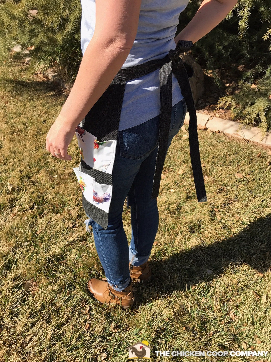 Black denim chicken egg apron with long straps