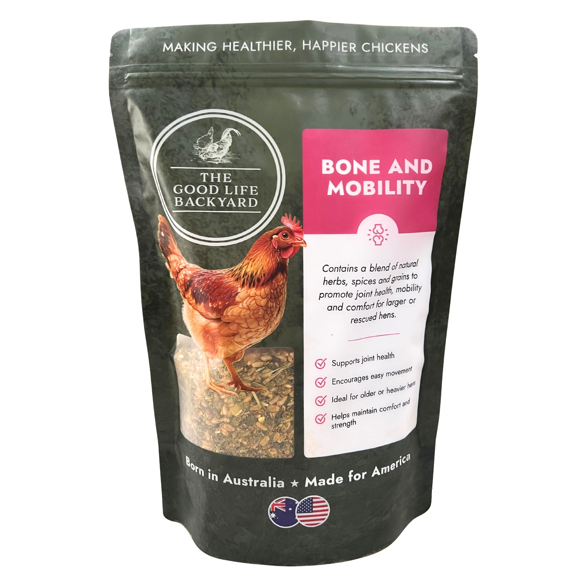 The Good Life Backyard Bone and Mobility – Natural Joint & Bone Support for Chickens front view