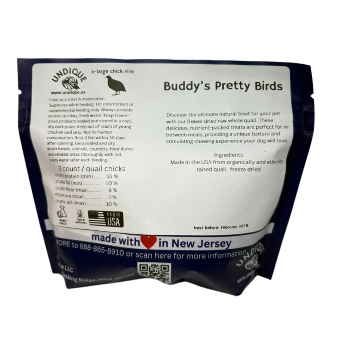 Buddy's Pretty Birds Whole Quail Chicks XL Back Packaging