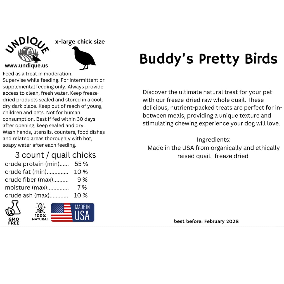 Buddy's Pretty Birds Whole Quail Chicks XL Ingredients