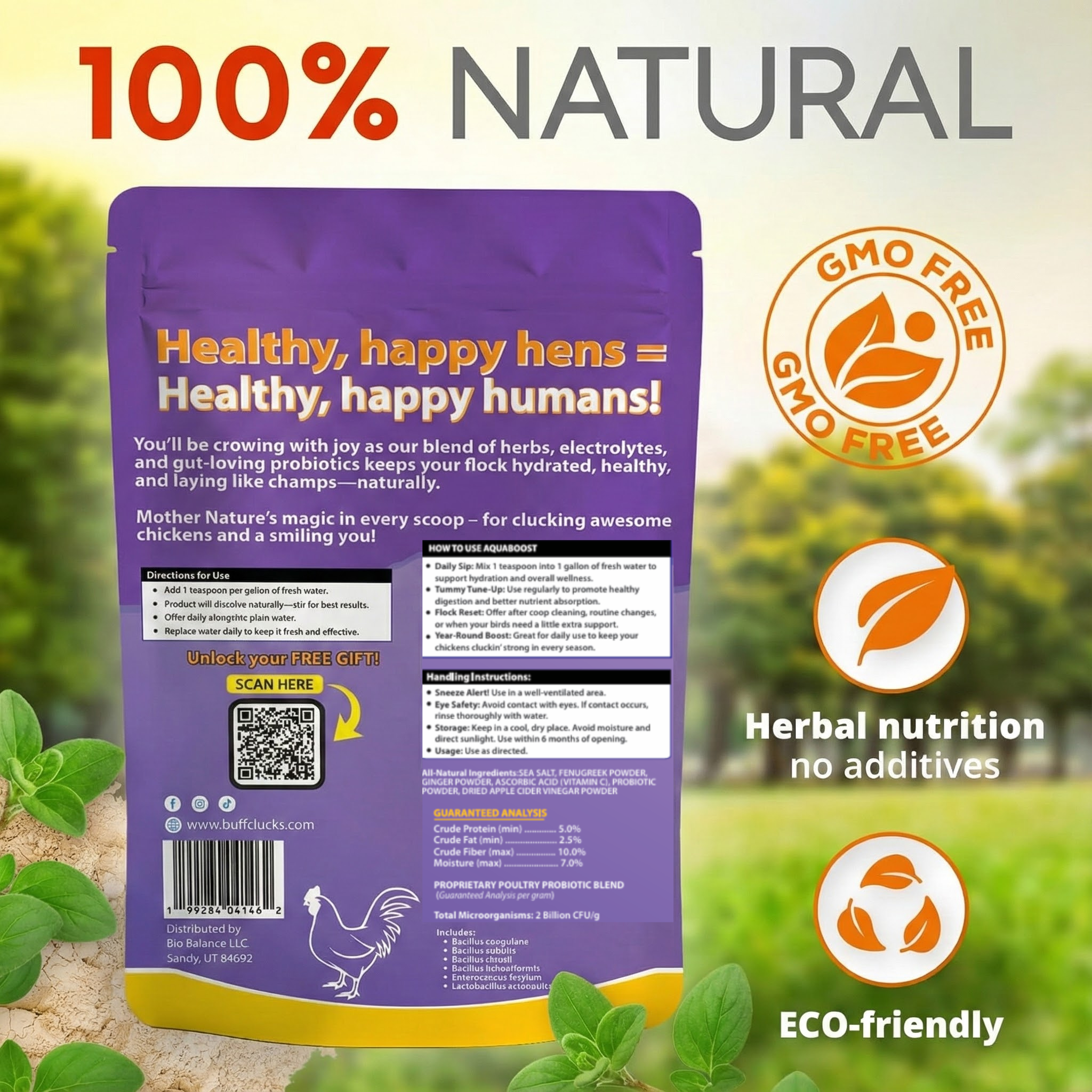 Buff Clucks AquaBoost electrolytes and probiotics for chickens 100% natural