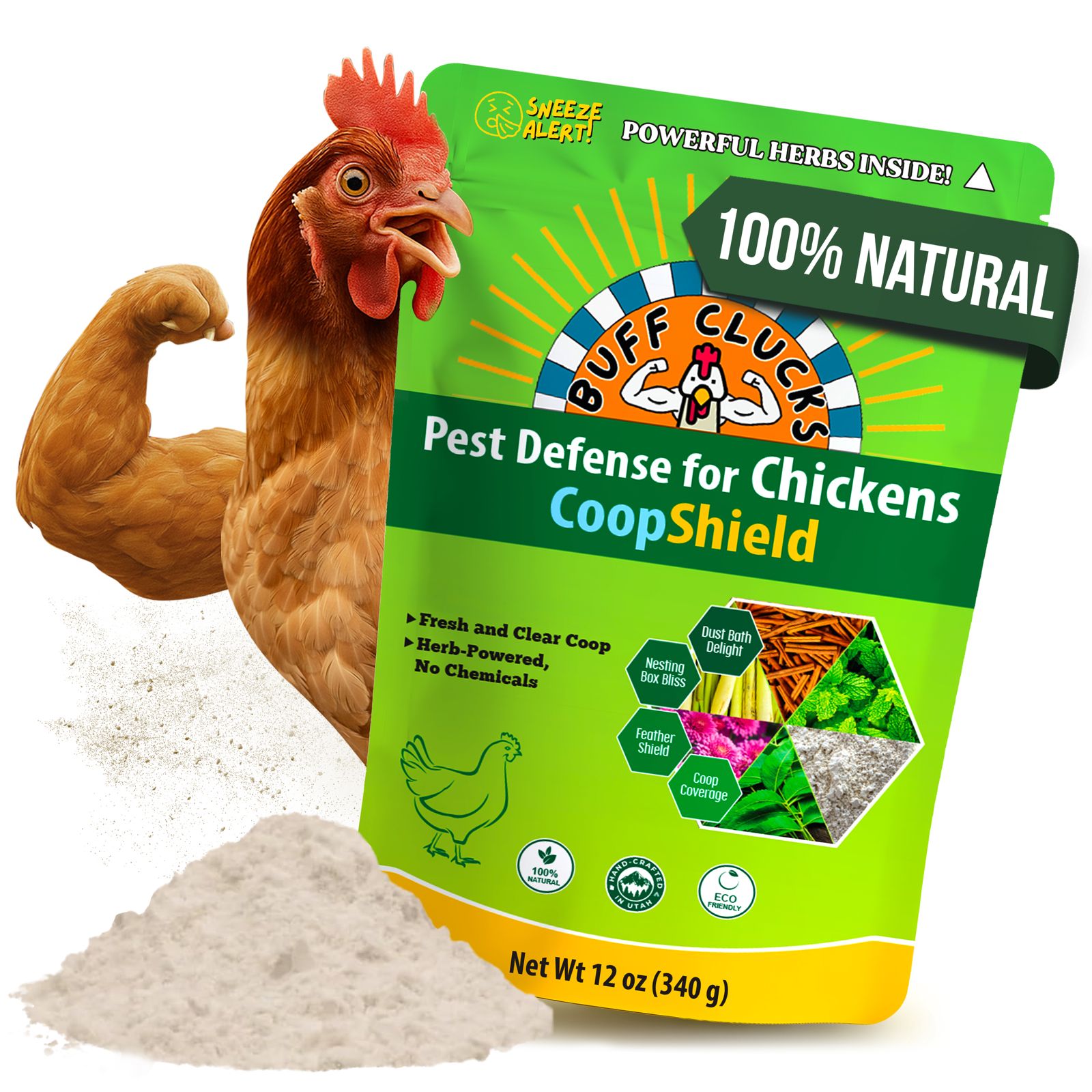 Buff Clucks CoopShield Herbal Pest Defense for Chickens 12 oz bag