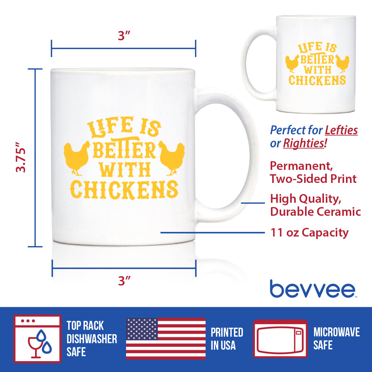 Life is Better with Chickens - Funny Coffee Mug - Chicken Themed Decor & Mama Hen Gifts for Women