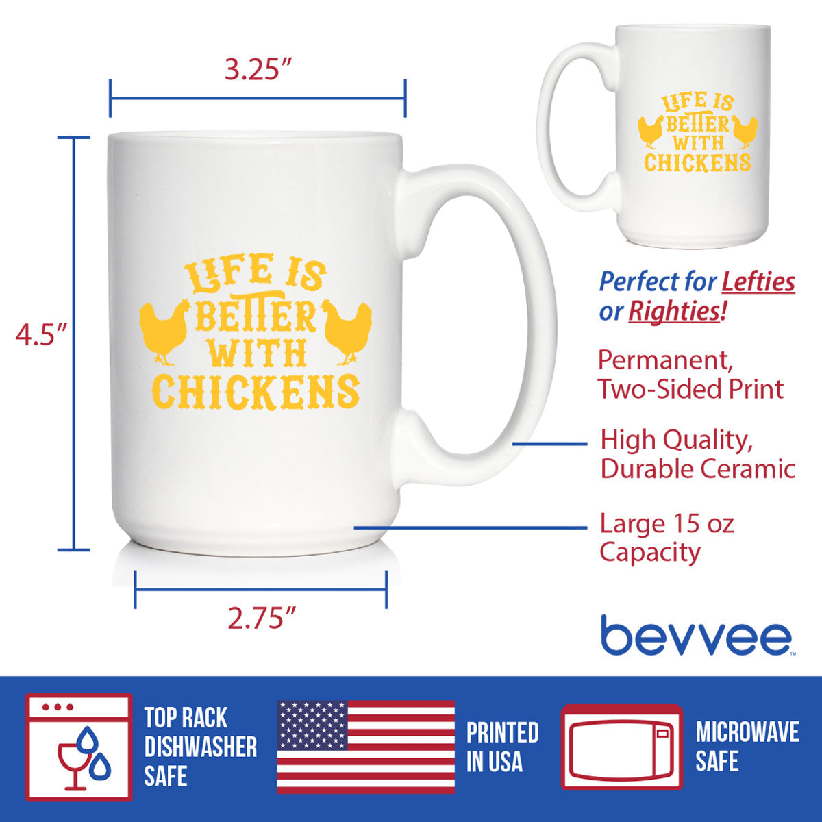 Life is Better with Chickens - Funny Coffee Mug - Chicken Themed Decor & Mama Hen Gifts for Women