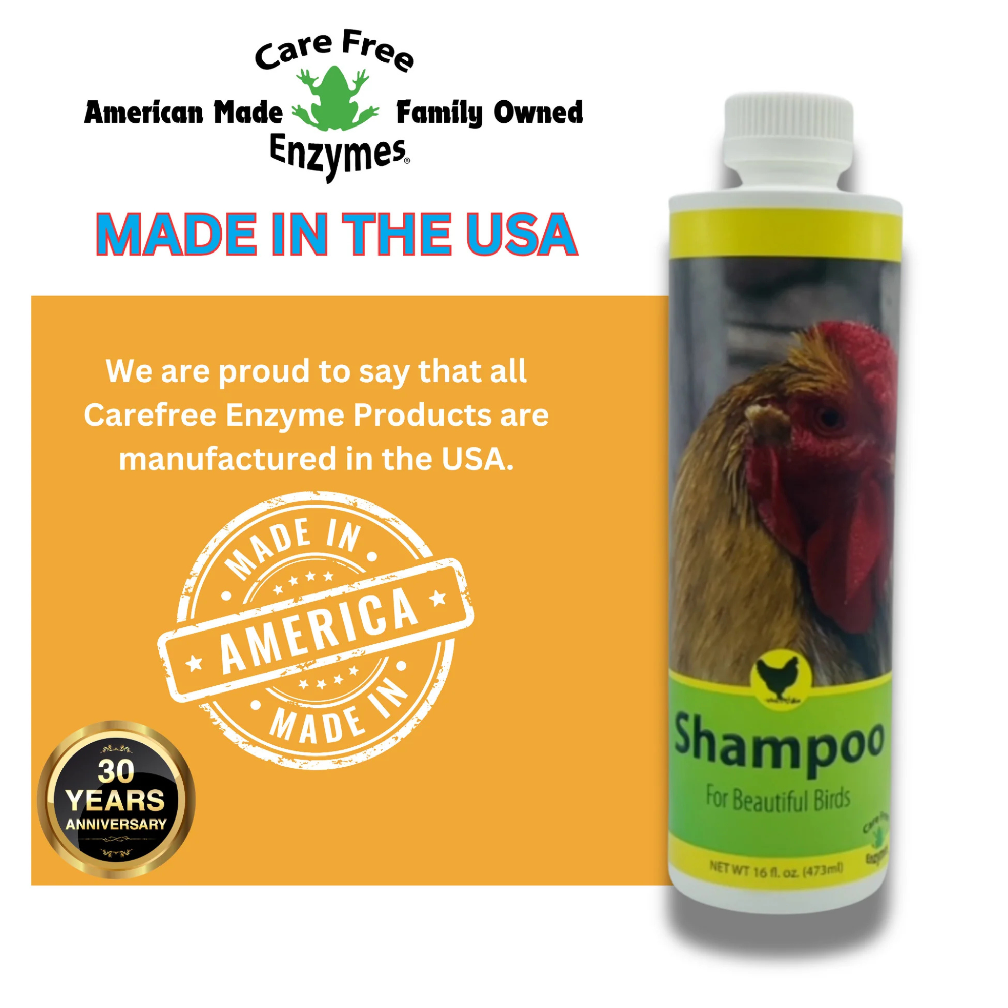 CareFree Enzymes shampoo for show-ready poultry feathers