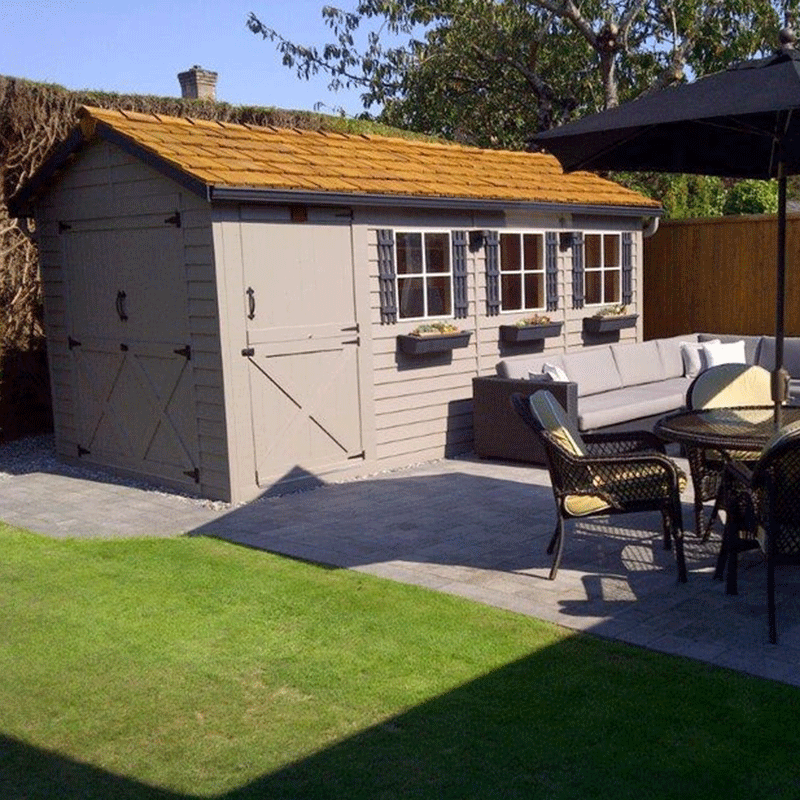 CedarShed Boathouse front closed door  stained-painted