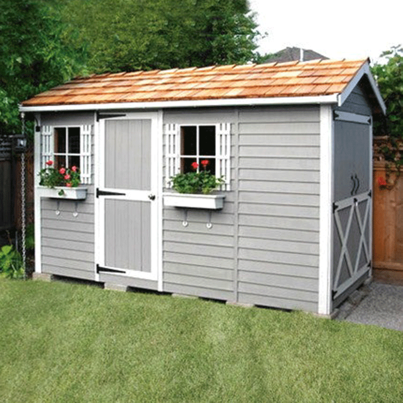 CedarShed Boathouse side with flower boxes