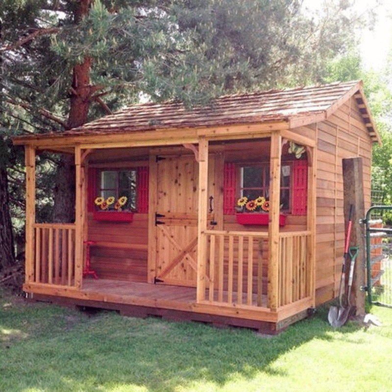 CedarShed RanchHouse front with red shutters