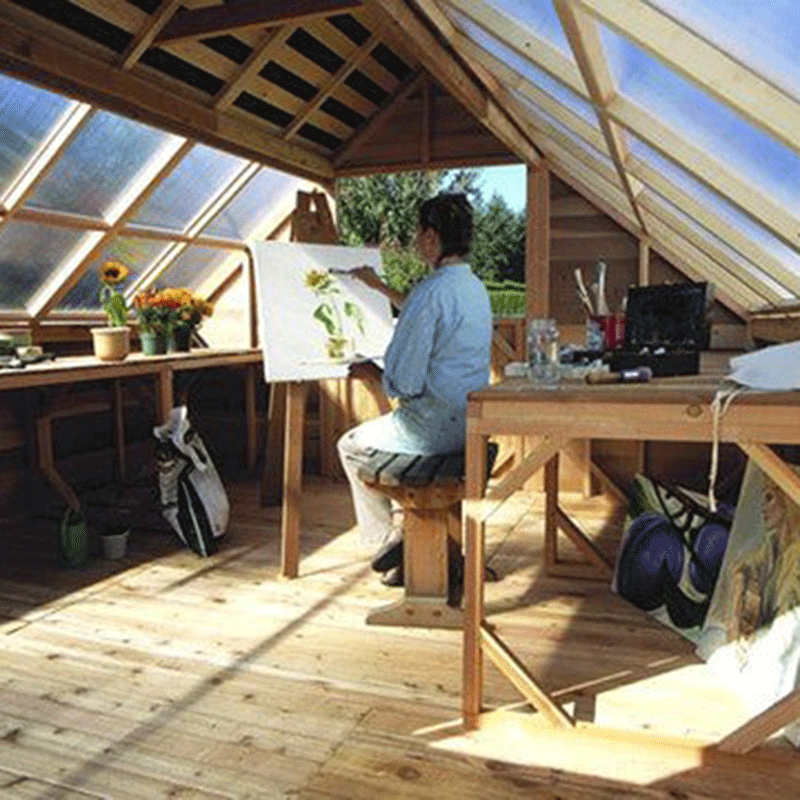 CedarShed Sunhouse inside painting studio