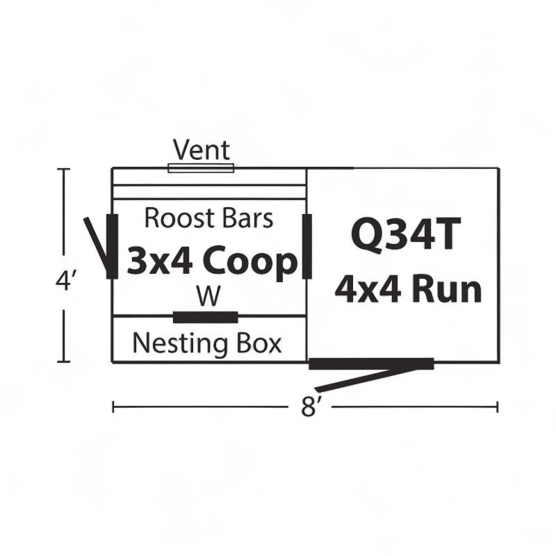 Chicken Coop Tractor with Run Q34T | Hen House Collection dimensions and layout