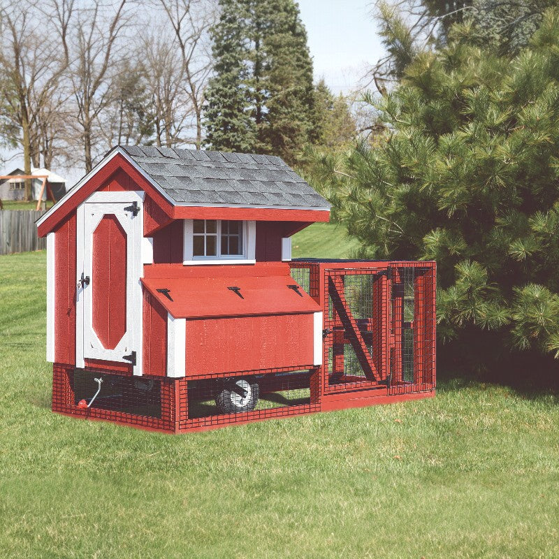 Chicken Coop Tractor with Run Q34T | Hen House Collection red LP siding front