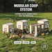 Chicken coop with attached metal mesh run for outdoor movement and flock activity.
