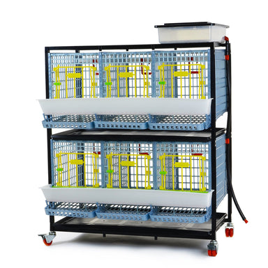 Cimuka COMFORTPLAST two-layer chicken breeding cage for 6–12 bantam chickens.