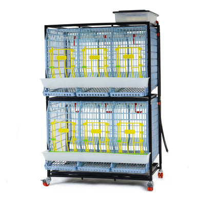 Cimuka COMFORTPLAST two-tier chicken breeding cage with plastic flooring and modular design.