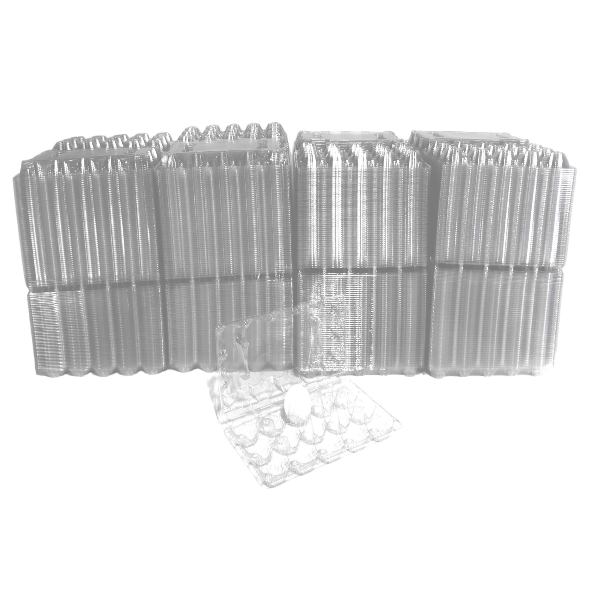 Clear chicken egg cartons for retail egg displays and farm-direct sales.