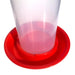 Clear cup poultry waterer with twist-locking base for small chicks.